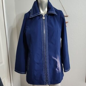 Dennis Basso Water Resistant Jacket with Striped Lining, Navy, Size S, $72